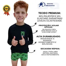Conjunto Infantil Moda Praia e Piscina Menino com proteção UV camiseta + sunga Masculino 1/2/3/4