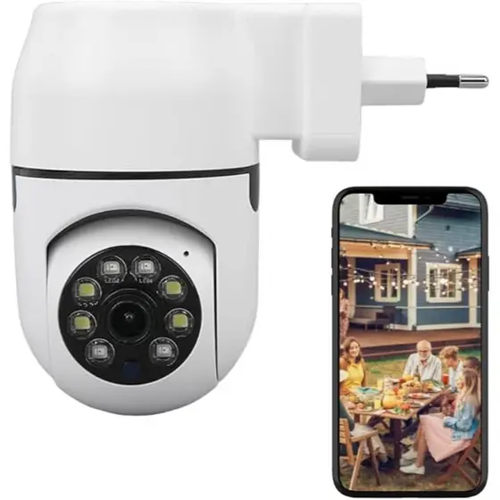 Câmera de Segurança Tomada Wi-Fi 360° IP Infravermelho Sem Fio – Visão Noturna e Controle Remoto