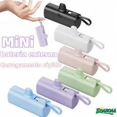 Carregador Mini Power Bank 5000mAh Bateria Sem Fio 2em1 Carregador Portátil para iPhone e Tipo-C