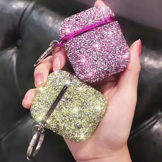 Capa De Luxo Com Glitter Grande Diamante Para Airpods 3 Pro2 Pro Fone De Ouvido Sem Fio Airpods 1 2 Com Gancho