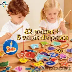 MEDOOSI 82/54 Peças Jogos infantil de Pescaria Magnético / Brinquedos Montessori Educacional de Madeira para Crianças