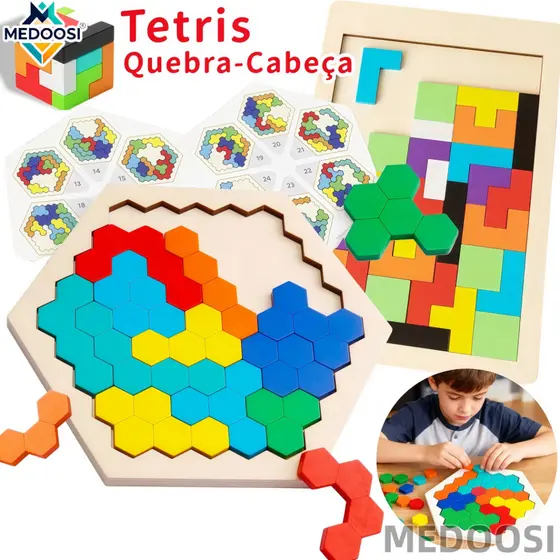 MEDOOSI Quebra-Cabeças de Madeira Tetris e Tangram Coloridas - DIY Brinquedo Educativo Montessori para Crianças 3+ Anos