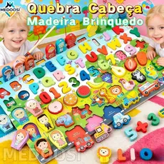 MEDOOSI Jogo Quebra Cabeça Educativo Infantil com Alfanumérico/ Crianças Montessori Madeira Brinquedo de Pesca Magnético