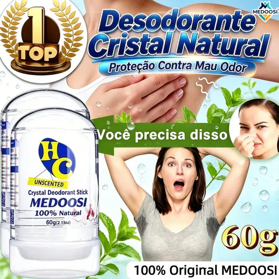 MEDOOSI Kit Desodorante Natural Cristal 60g Pedra Alumínio Antitranspirante Unissex Contra Odor Vermelhidão e Irritações