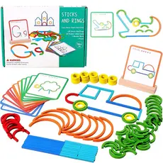 Jogo Quebra-Cabeça Madeira Montessori Anéis e Varetas Criativos-Brinquedo Educativo 3+ Anos para Crianças Motora Fina
