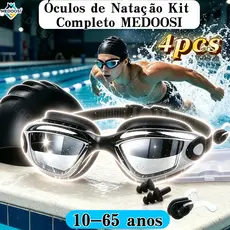 MEDOOSI Kit Natação Antiembaçante Proteção UV Adulto e Infantil | Óculos HD + Touca + Tampões + Narizeira + Estojo