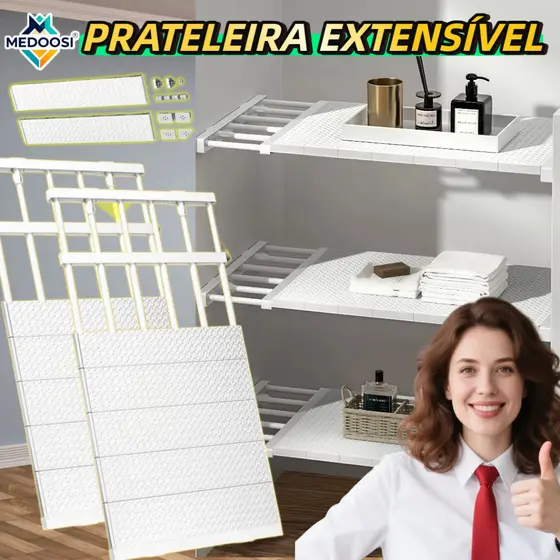 Prateleira Organizadora Ajustável Armário 80cm - Extensível Largura / Armazenamento Organizer Economia Espaço Roupeiro​​