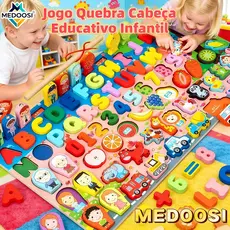 MEDOOSI Brinquedo Magnético Montessori | Quebra-Cabeça Alfanumérico de Madeira com Pesca Magnética e Jogo Deslizante