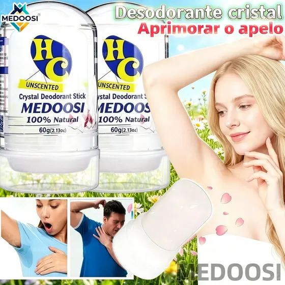MEDOOSI Desodorante Natural Cristal Pedra de Alumínio 60g | Antitranspirante 100% Mineral Sem Álcool para Corpo e Axilas