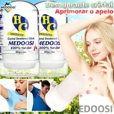 MEDOOSI Desodorante Natural Cristal Pedra de Alumínio 60g | Antitranspirante 100% Mineral Sem Álcool para Corpo e Axilas
