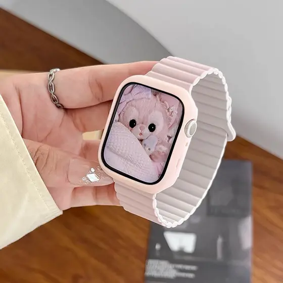 Macio Silicone Capinha Case+Magnética Pulseira Para Apple Watch S10 11 46mm 45mm 40mm 42mm 38mm 41mm 44mm 49mm Ultra