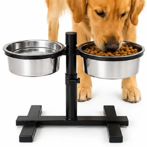 Comedouro Bebedouro Duplo Ajustavel Para Caes e Gatos Tigela em Aluminio Altura Regulavel