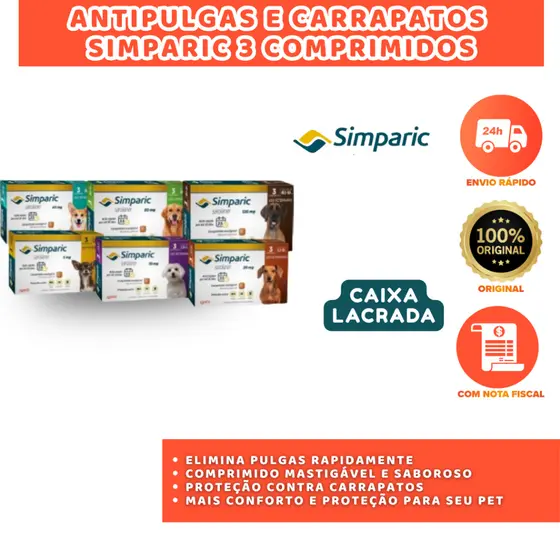 SIMPARIC ANTIPULGAS PARA CÃES 3 COMPRIMIDOS AÇÃO RÁPIDA E DURADOURA