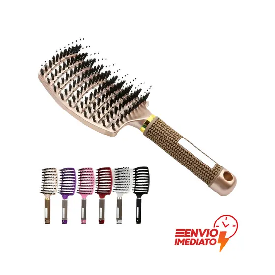 Escova Raquete Profissional Cerdas Javali Com Nylon Vazada
