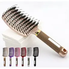 Escova De Cabelo Raquete Cerdas de Javali Dupla Vazada Curva Cor Sortida