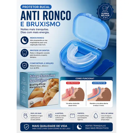 Protetor Bucal Anti Ronco Silicone Moldável Com Estojo