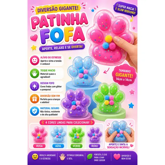 Brinquedo Squishy Patinha Gigante Fofura e Alívio de Estresse