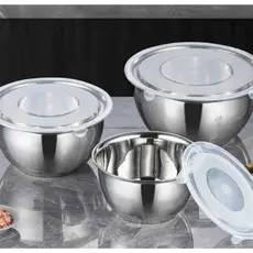 22/26/30CM de Bowls Tigelas de Inox com Tampa Plastica - bacia inox bowl inox