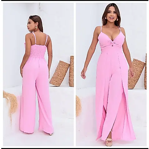 Macacão Longo Pantalona Alça Fina Elastex Nas Costas Feminino