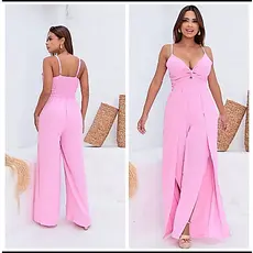 Macacão Longo Pantalona Alça Fina Elastex Nas Costas Feminino