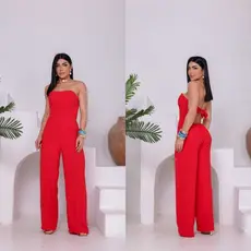 Macacão Pantalona Tomara que Caia Laço No Busto Com Bojo Feminino Duna