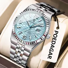 POEDAGAR Relógios Masculinos De Luxo Negócios Aço Inoxidável Relógio De Pulso Data À Prova Dwaterproof Água Luminosa Ori