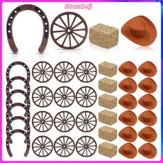 Mini Ferradura 36 Peças Para Artesanato E Cowboys Favores Decorações De Festa Ocidental Chapéu De Cowboy Marrom Roda Far
