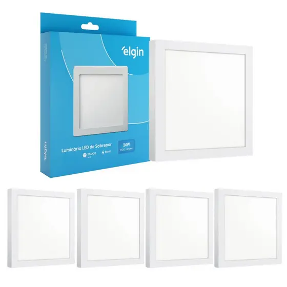 Kit 4 Painel Plafon Sobrepor Quadrado Led 24w Bivolt ELGIN