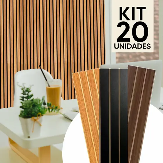 Revestimento Ripado Painel Placa Decorativa - MDF 45x11cm - KIT com 20 Unidades