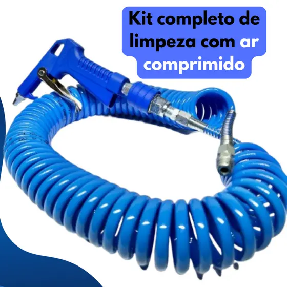 Kit mangueira espiral 7,5m Hidraflux com pistola de ar e engate rápido azul