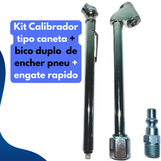 Kit Calibrador Tipo Caneta 50 Libras Com Bico Encher Pneu e Pino de Engate