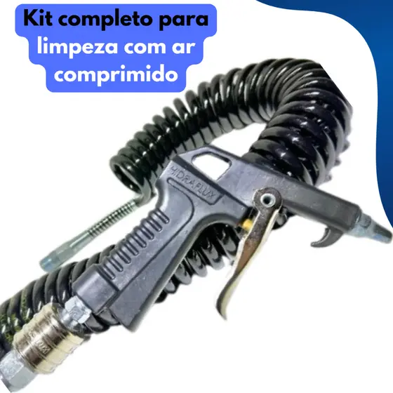 Kit mangueira espiral 5,0m Hidraflux com pistola de ar e engate rápido Preto