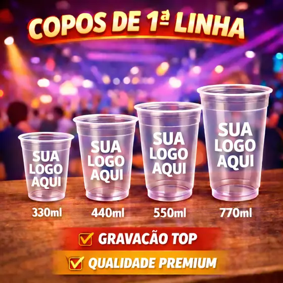 Copos Personalizados Eventos Festas Confraternização Aniversario Casamento Sorveteria Adega MilkShake Copão Descartável