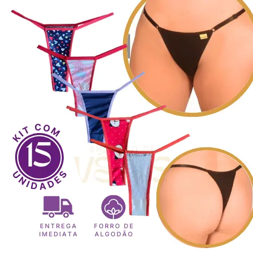 Kit Calcinhas Kit Fio Dental Feminina Tam Único Forro Algodão Confortável Estampas Diversas