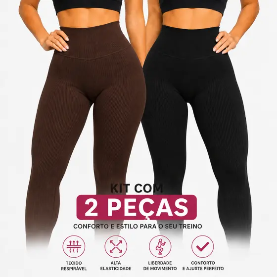 Kit 2 Calças Legging Canelada Premium Cintura Alta Sem Costura Feminina