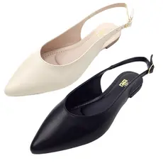 Kit com 02 Pares Sapatilha Rasteira Sandalia Bico Fino Slingback Feminina Sapato Dia a Dia Social