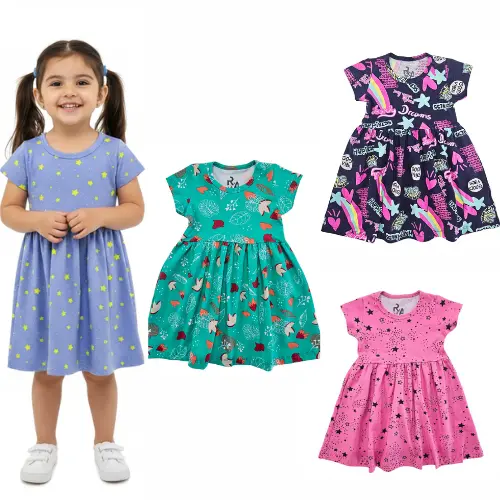 Vestido Infantil Menina Manga Curta Estampado Em Cotton Conforto E estilo Para Crianças Princesa