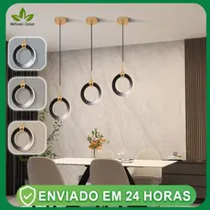 Lustre Anel LED Luz Preto Dourado 3/1 Quarto