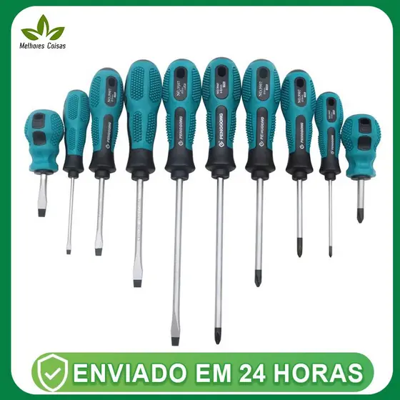 Jogo Chaves de Fenda e Phillips  De Chave Profissional Magnética