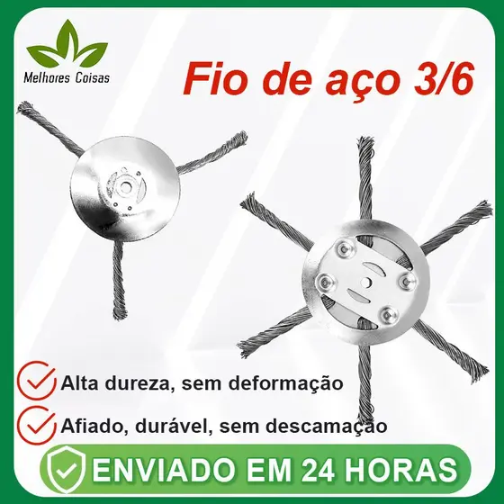 Disco Fio de Aço Escova de Aço 3/6 Lâminas Para Roçadeira a Bateria Corte Preciso Super Resistente
