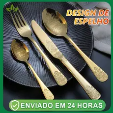 Talheres Faqueiro  Aço Inox,Luxo Talheres dourado,para Jantar Cozinha