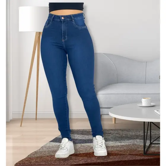 Calça Jeans Feminina Cintura Alta Tecido Encorpado Premium Cós alto Muito Elastano Blogueira