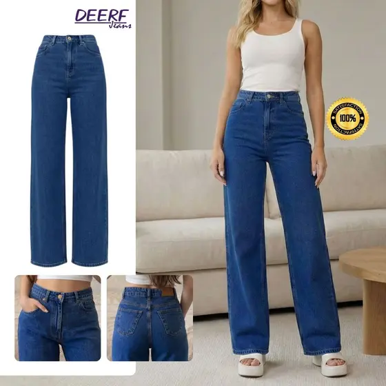 Calça Jeans Feminina WIDE LEG Boca Larga Cintura Alta 100% Algodão Tecido Premium