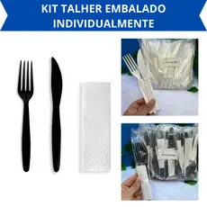 kit talher com Guardanapo descartável 100 Unid Reforçado Branco / Preto