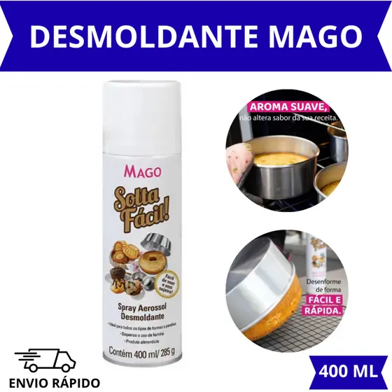 Desmoldante Spray Solta Fácil 400ml mago- Antiaderente Para Untar Formas PROMOÇÃO