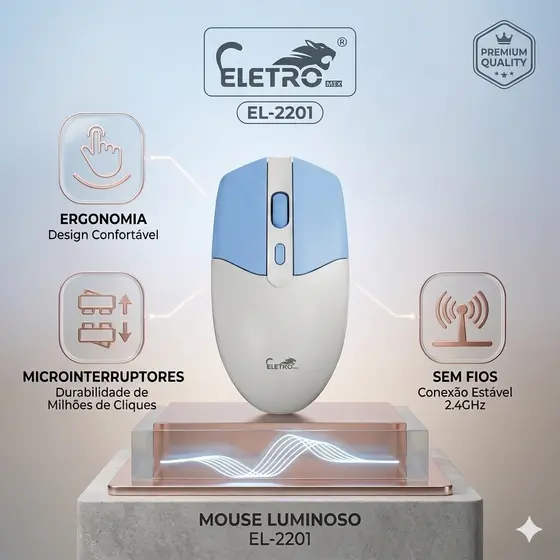 Mouse Sem Fio Óptico EL-2201 2000 DPI Ergonômico 4 Botões para Notebook PC