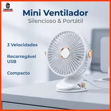 Mini Ventilador Portátil Recarregável USB 3 Velocidades Silencioso para Mesa Quarto Escritório