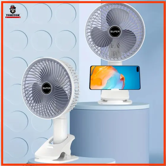Ventilador Portatil Recarregavel com Base de Clipe  para Casa,Ventilador de Mesa Escritório e Viagem