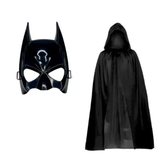 kit Fantasia Masculina Herói Morcego Máscara Resistente + Capa Fantasia Halloween Carnaval