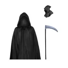 Kit Fantasia Terror Unissex Halloween Carnaval Capa Preta + Foice